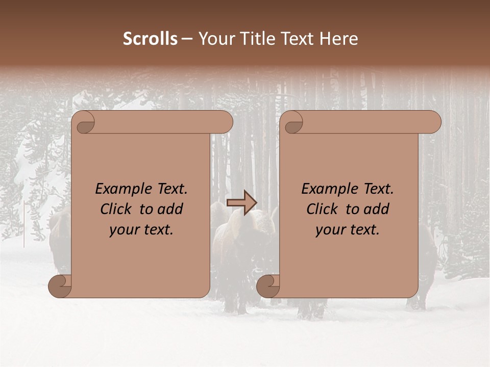 A Herd Of Bison Walking Through A Snow Covered Forest PowerPoint Template