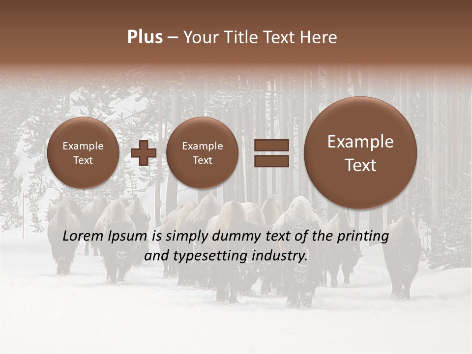 A Herd Of Bison Walking Through A Snow Covered Forest PowerPoint Template