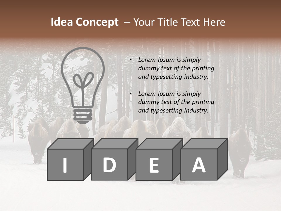 A Herd Of Bison Walking Through A Snow Covered Forest PowerPoint Template