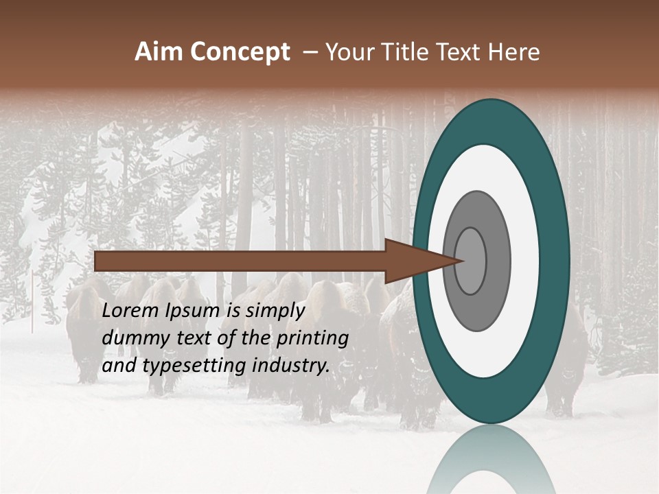 A Herd Of Bison Walking Through A Snow Covered Forest PowerPoint Template