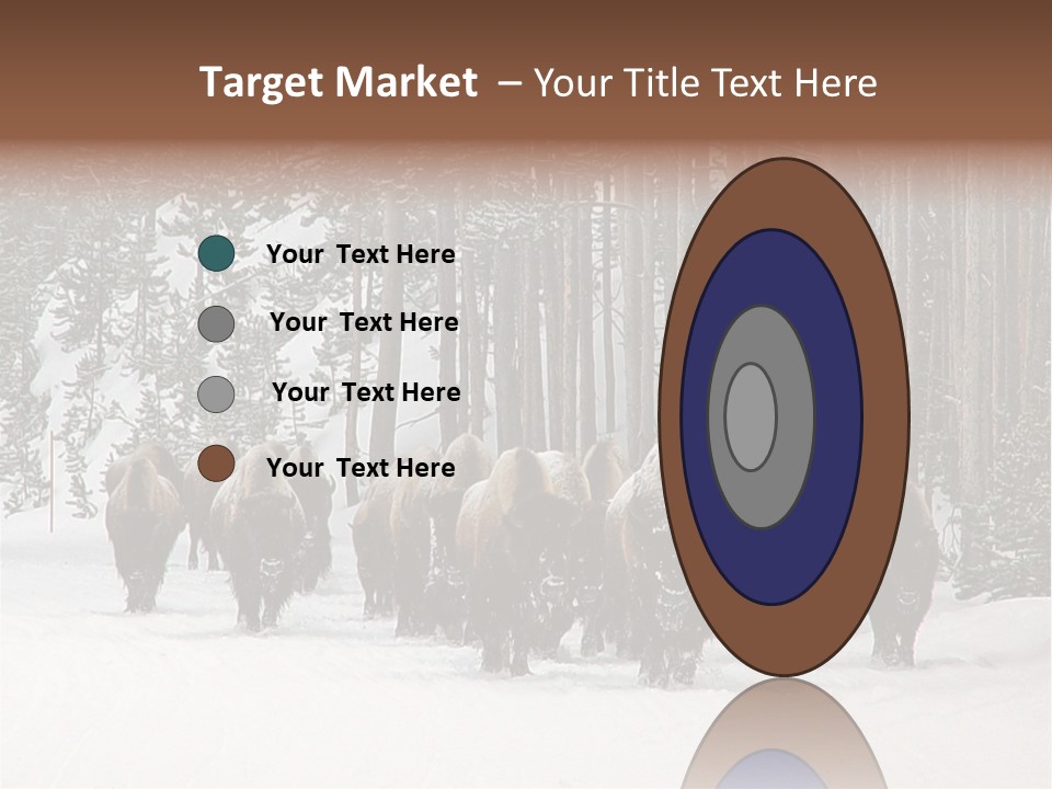 A Herd Of Bison Walking Through A Snow Covered Forest PowerPoint Template