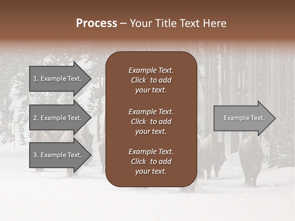 A Herd Of Bison Walking Through A Snow Covered Forest PowerPoint Template