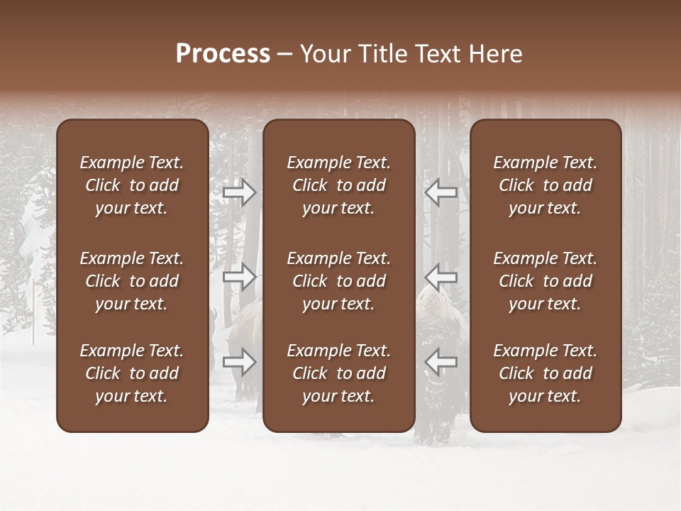 A Herd Of Bison Walking Through A Snow Covered Forest PowerPoint Template