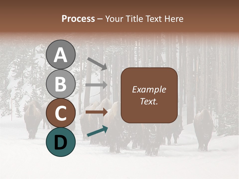 A Herd Of Bison Walking Through A Snow Covered Forest PowerPoint Template