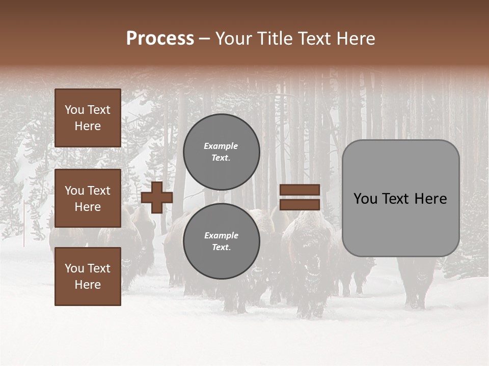 A Herd Of Bison Walking Through A Snow Covered Forest PowerPoint Template