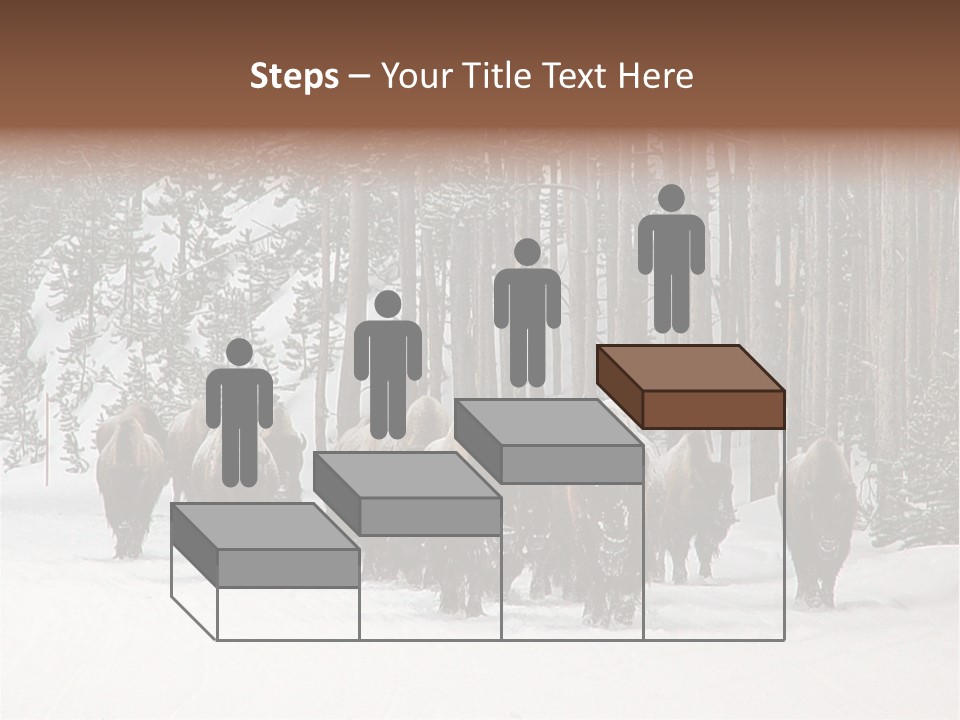 A Herd Of Bison Walking Through A Snow Covered Forest PowerPoint Template