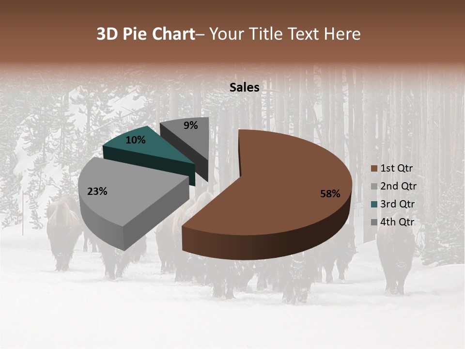 A Herd Of Bison Walking Through A Snow Covered Forest PowerPoint Template