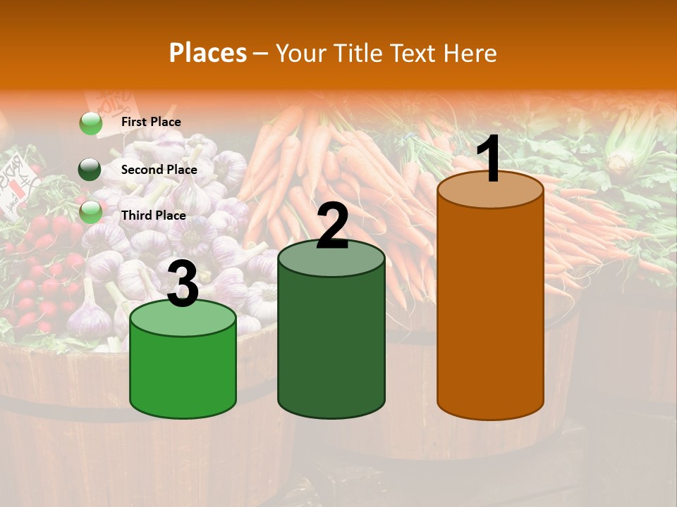 Fresh Organic Vegetables In Big Wooden Buckets PowerPoint Template