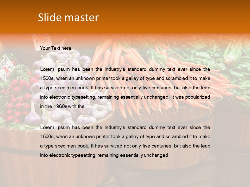 Fresh Organic Vegetables In Big Wooden Buckets PowerPoint Template