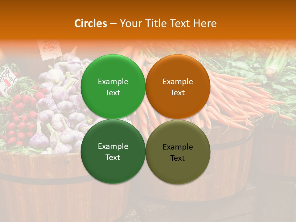 Fresh Organic Vegetables In Big Wooden Buckets PowerPoint Template