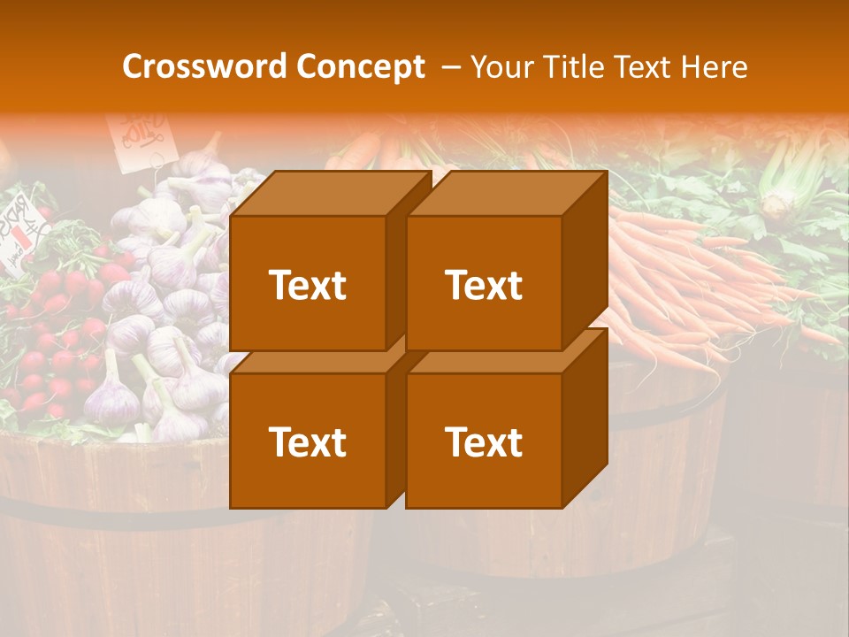 Fresh Organic Vegetables In Big Wooden Buckets PowerPoint Template