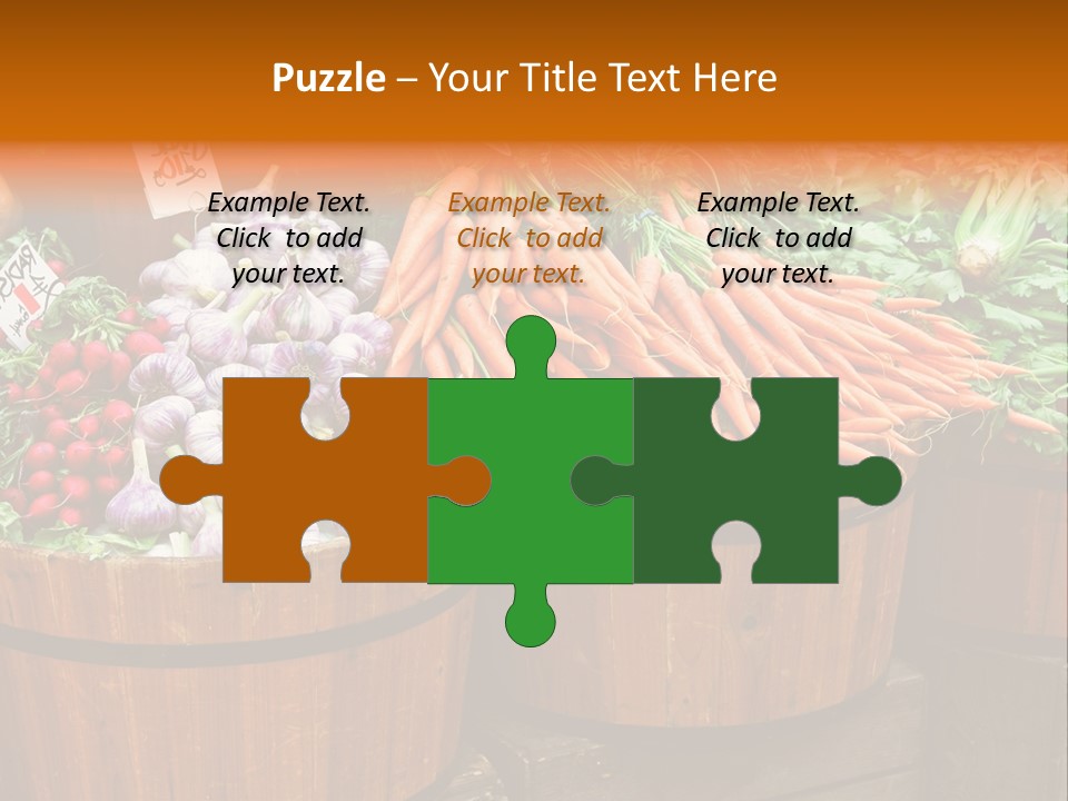 Fresh Organic Vegetables In Big Wooden Buckets PowerPoint Template