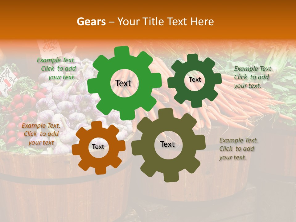 Fresh Organic Vegetables In Big Wooden Buckets PowerPoint Template