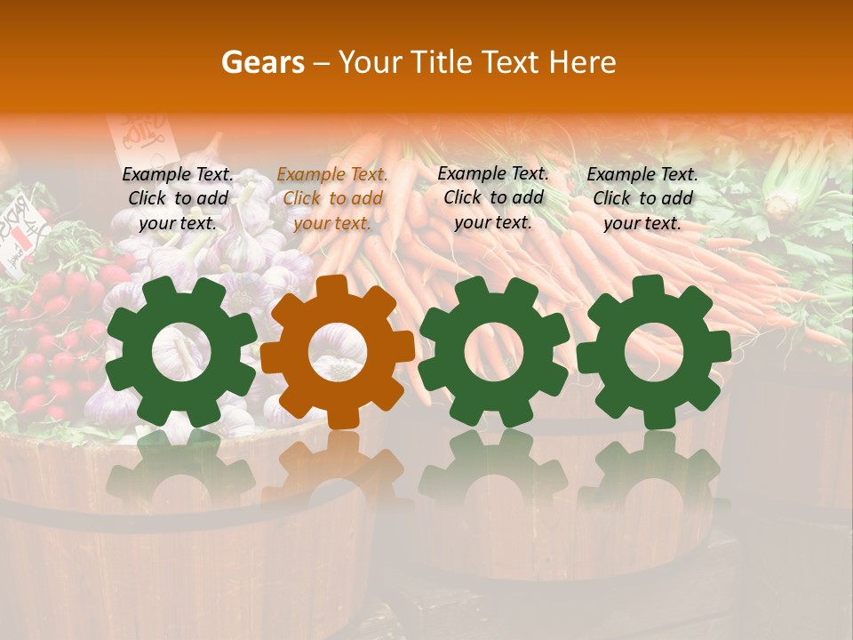 Fresh Organic Vegetables In Big Wooden Buckets PowerPoint Template