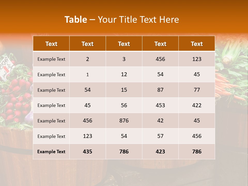 Fresh Organic Vegetables In Big Wooden Buckets PowerPoint Template