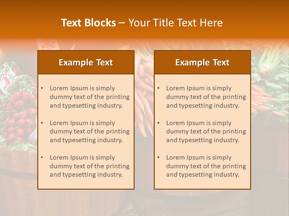 Fresh Organic Vegetables In Big Wooden Buckets PowerPoint Template