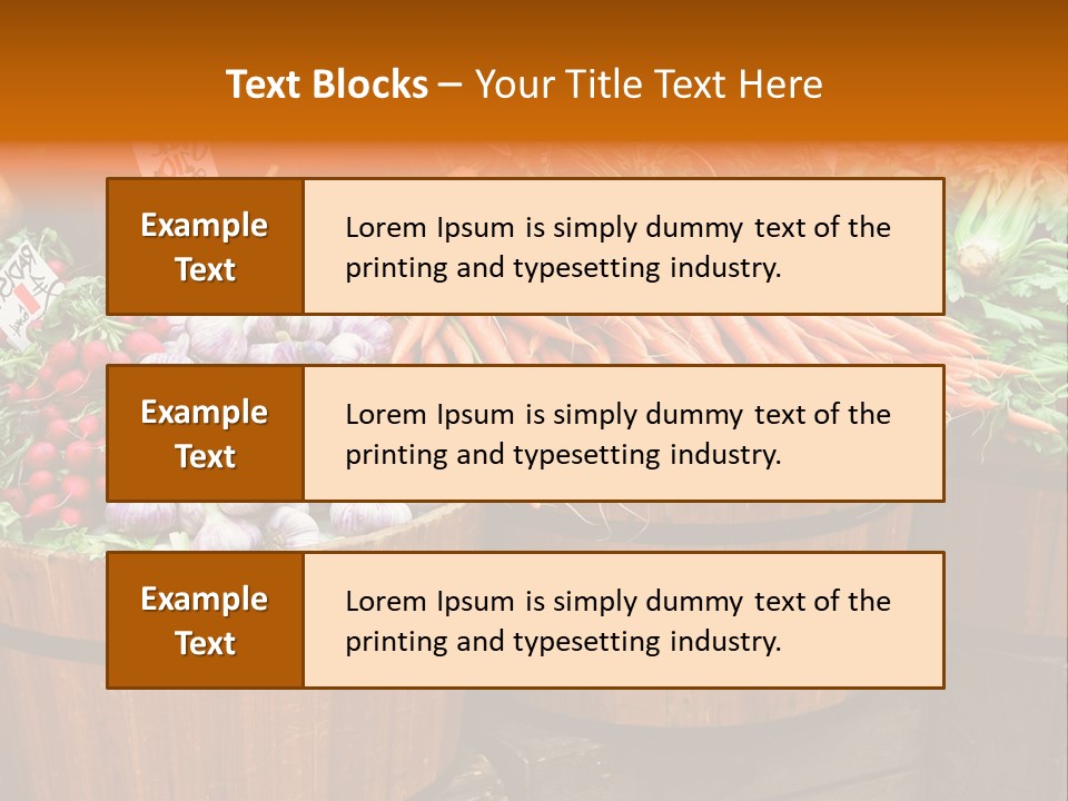 Fresh Organic Vegetables In Big Wooden Buckets PowerPoint Template