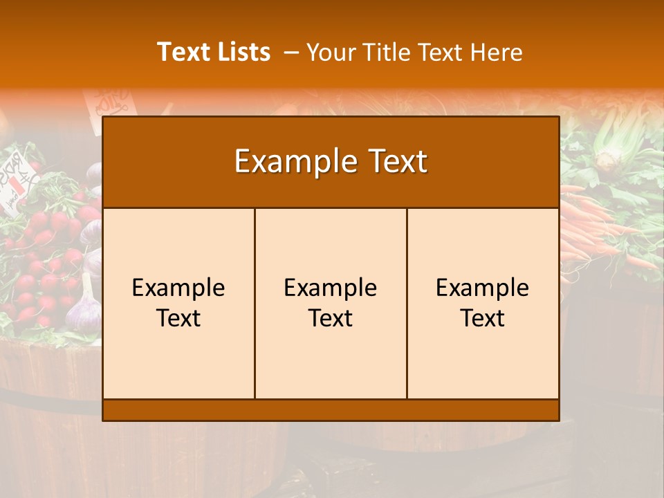 Fresh Organic Vegetables In Big Wooden Buckets PowerPoint Template