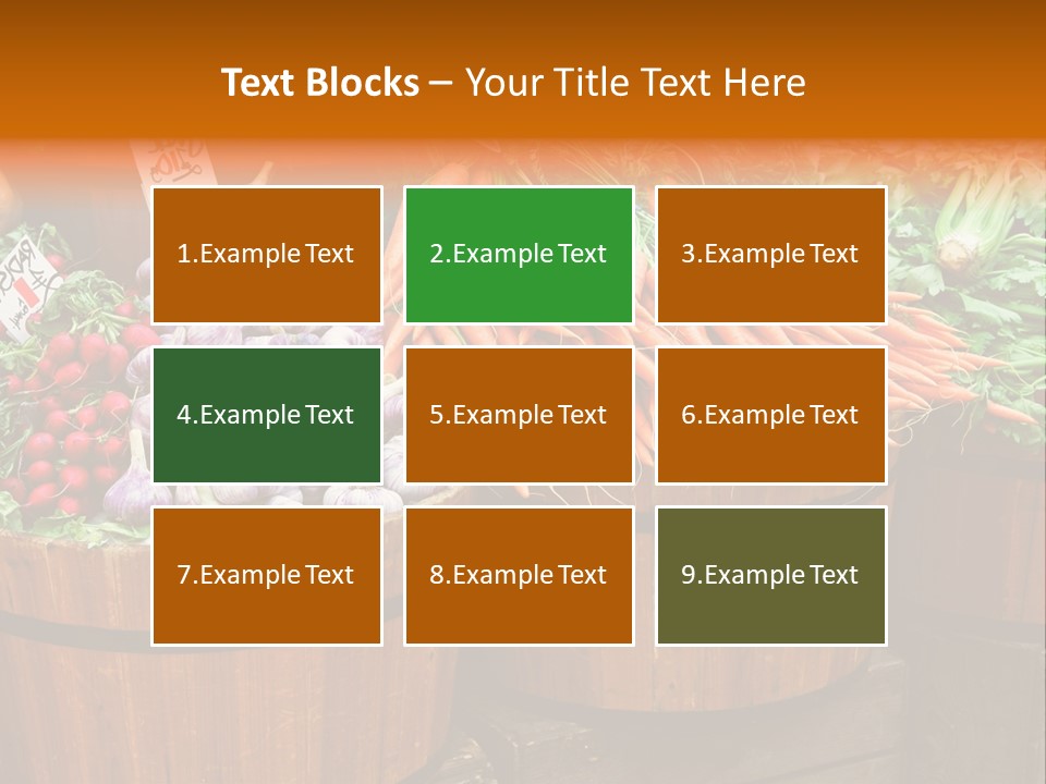 Fresh Organic Vegetables In Big Wooden Buckets PowerPoint Template