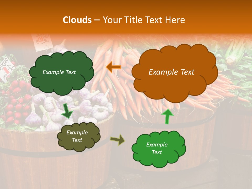 Fresh Organic Vegetables In Big Wooden Buckets PowerPoint Template