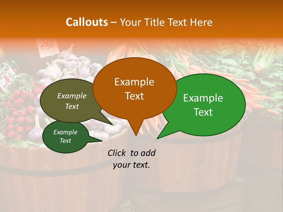 Fresh Organic Vegetables In Big Wooden Buckets PowerPoint Template