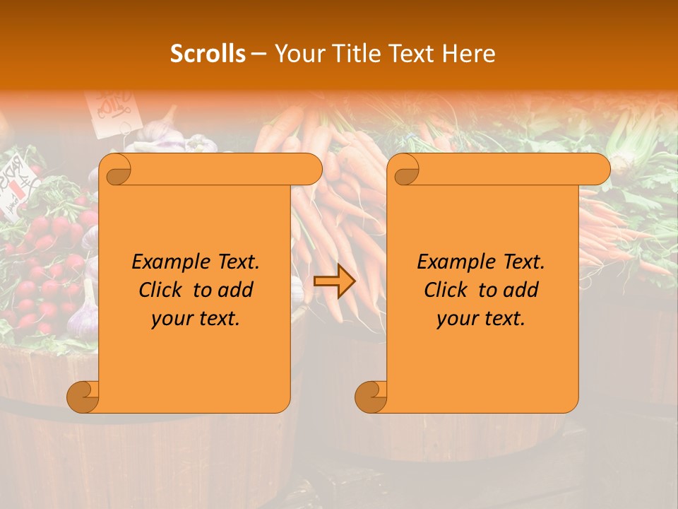 Fresh Organic Vegetables In Big Wooden Buckets PowerPoint Template