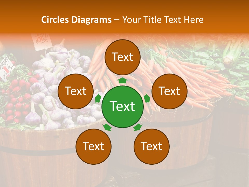 Fresh Organic Vegetables In Big Wooden Buckets PowerPoint Template