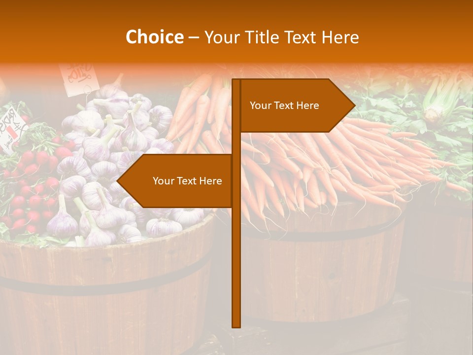 Fresh Organic Vegetables In Big Wooden Buckets PowerPoint Template