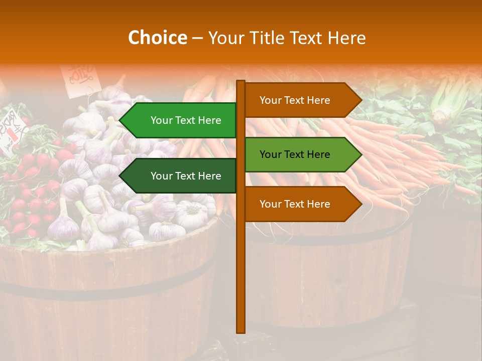 Fresh Organic Vegetables In Big Wooden Buckets PowerPoint Template