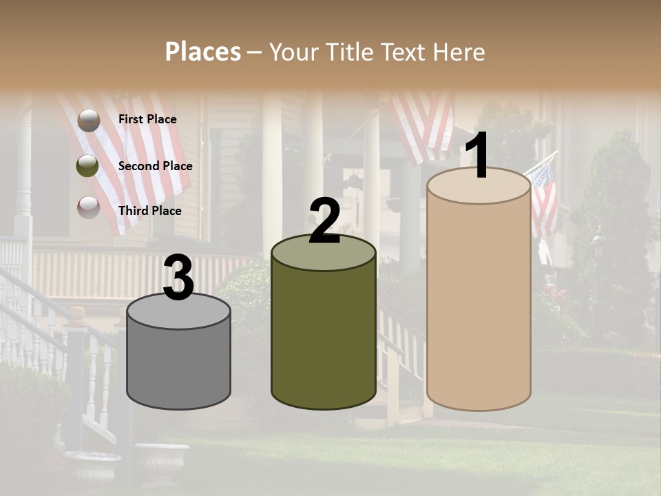 American Flags Flying Proudly On Front Porches Of A Small Town During A Holiday PowerPoint Template