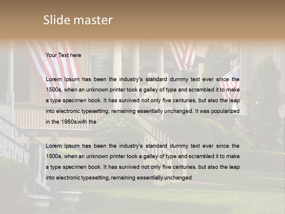 American Flags Flying Proudly On Front Porches Of A Small Town During A Holiday PowerPoint Template
