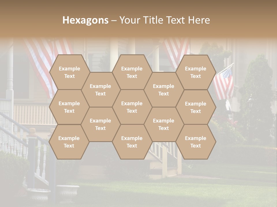 American Flags Flying Proudly On Front Porches Of A Small Town During A Holiday PowerPoint Template