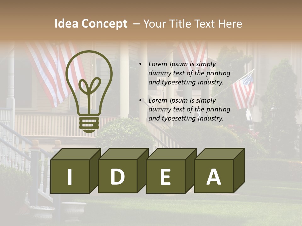 American Flags Flying Proudly On Front Porches Of A Small Town During A Holiday PowerPoint Template