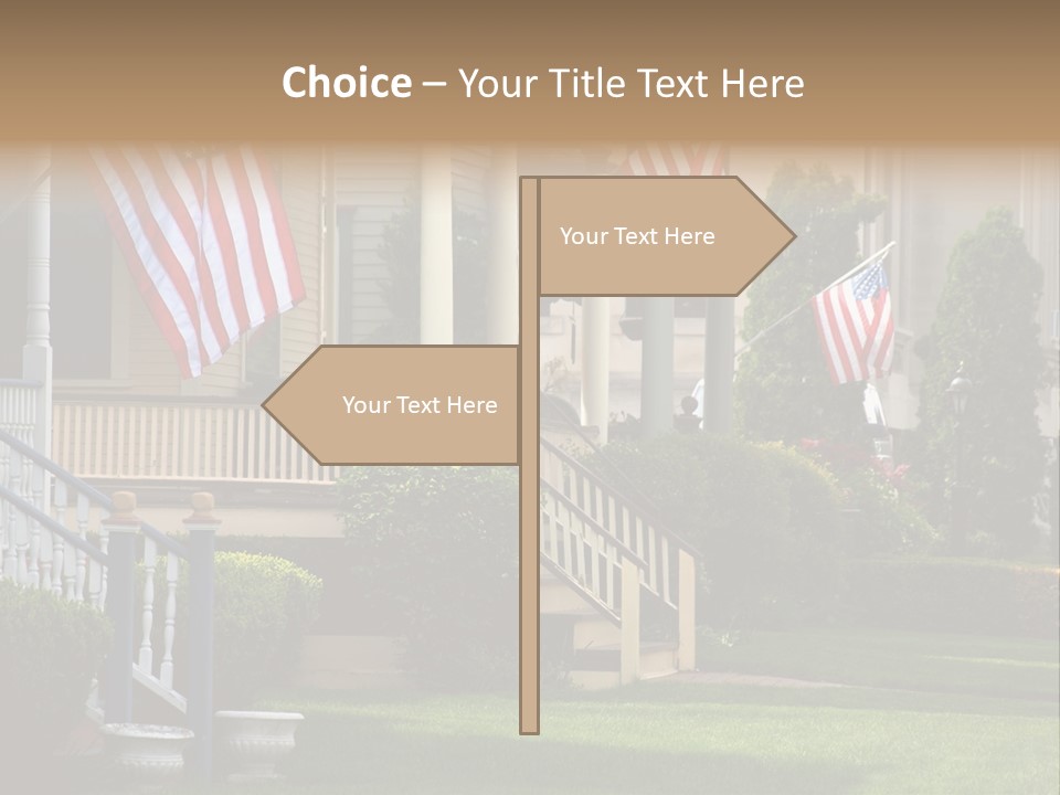 American Flags Flying Proudly On Front Porches Of A Small Town During A Holiday PowerPoint Template