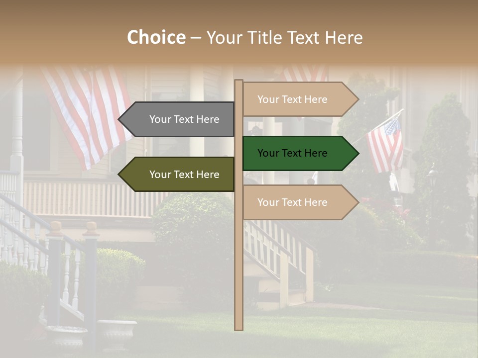 American Flags Flying Proudly On Front Porches Of A Small Town During A Holiday PowerPoint Template