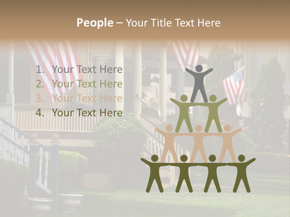 American Flags Flying Proudly On Front Porches Of A Small Town During A Holiday PowerPoint Template