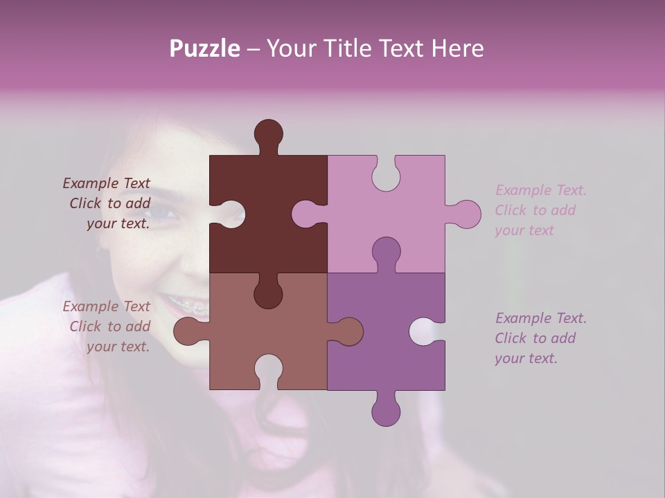 Beautiful Brunette Girl With Long Hair And Braces PowerPoint Template