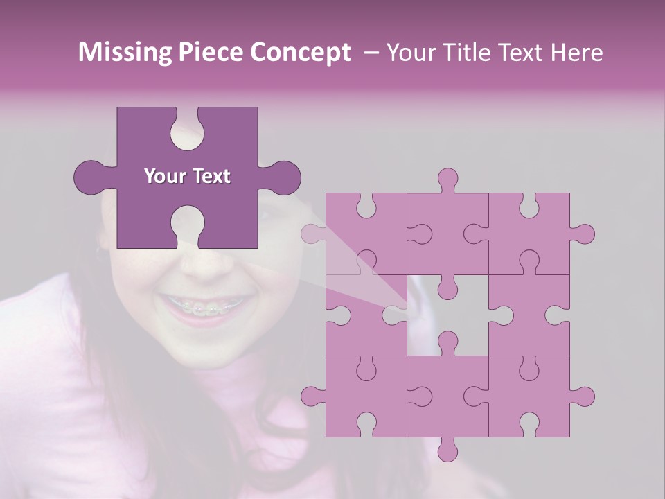 Beautiful Brunette Girl With Long Hair And Braces PowerPoint Template