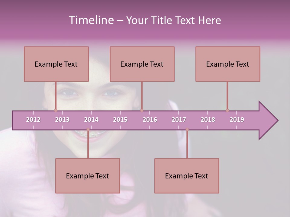 Beautiful Brunette Girl With Long Hair And Braces PowerPoint Template