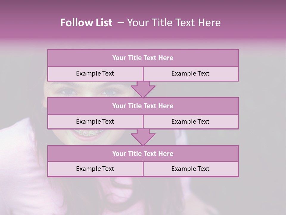 Beautiful Brunette Girl With Long Hair And Braces PowerPoint Template