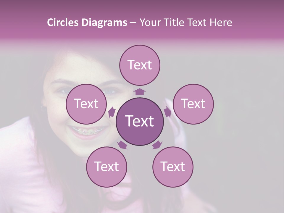 Beautiful Brunette Girl With Long Hair And Braces PowerPoint Template