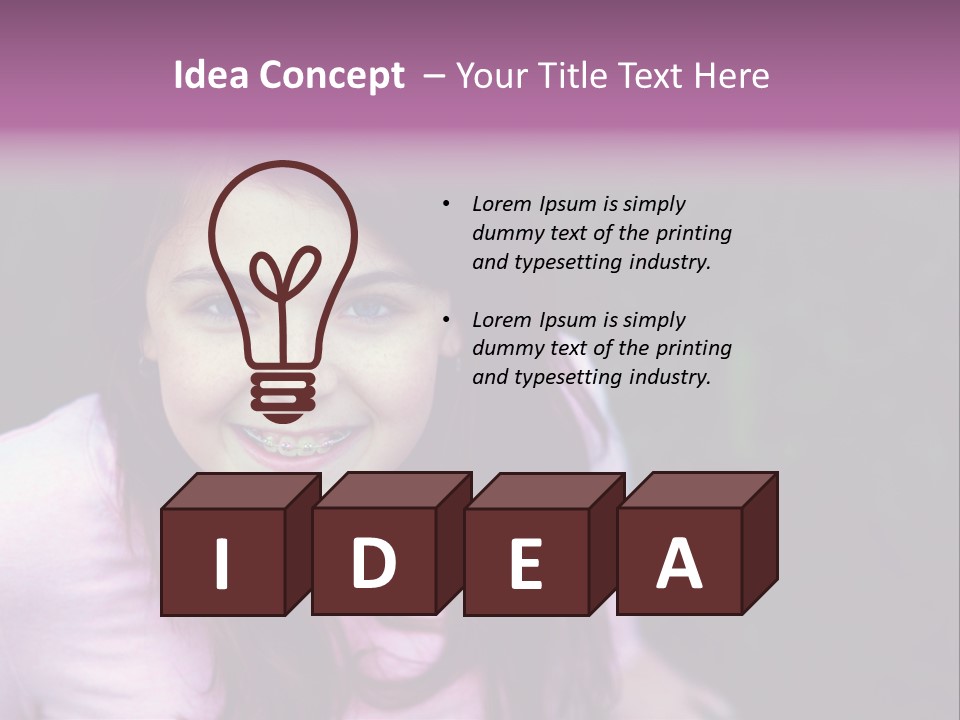 Beautiful Brunette Girl With Long Hair And Braces PowerPoint Template