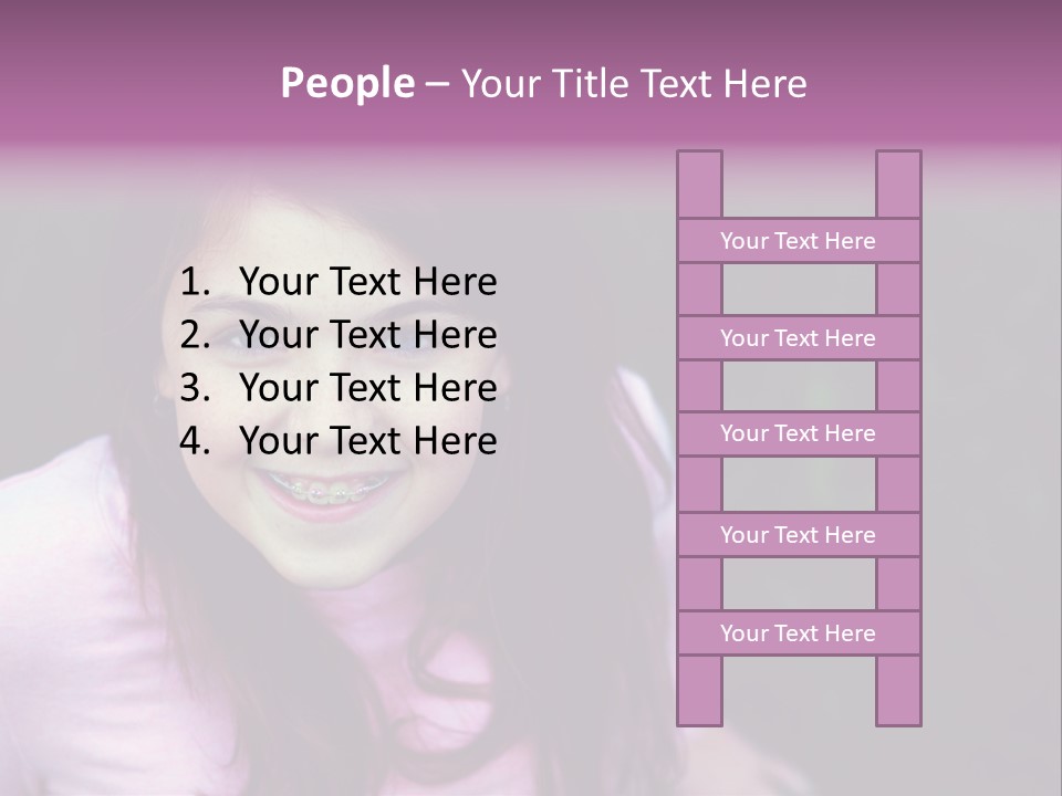 Beautiful Brunette Girl With Long Hair And Braces PowerPoint Template