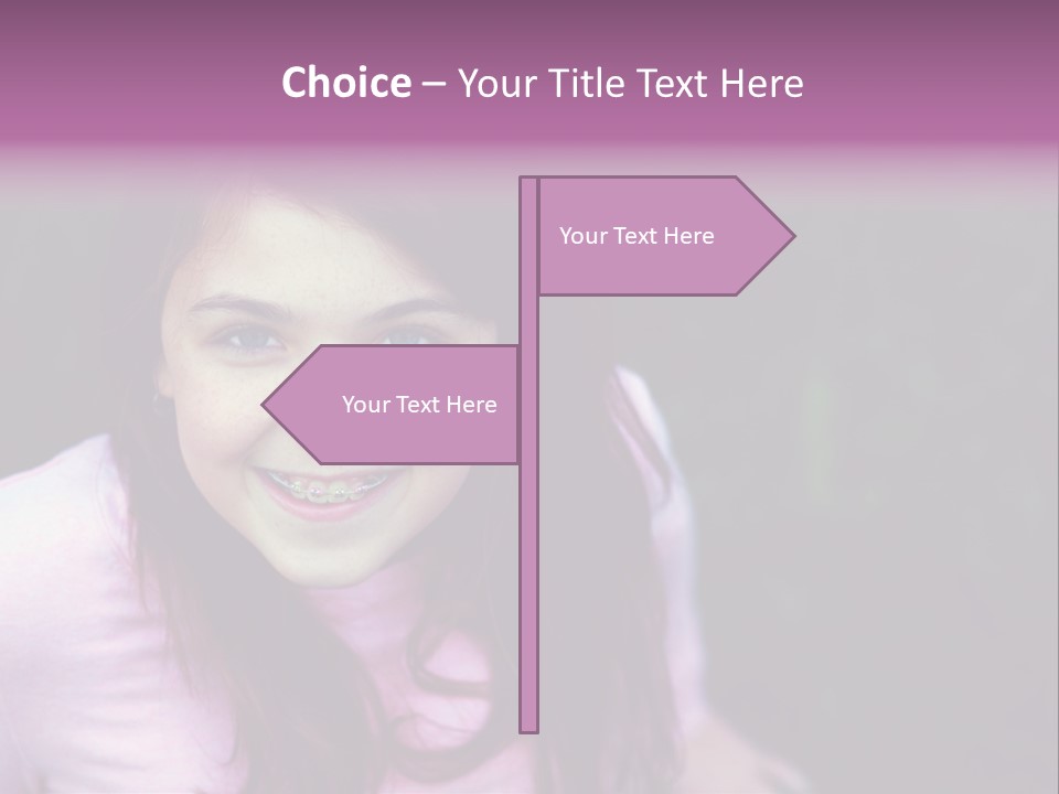 Beautiful Brunette Girl With Long Hair And Braces PowerPoint Template