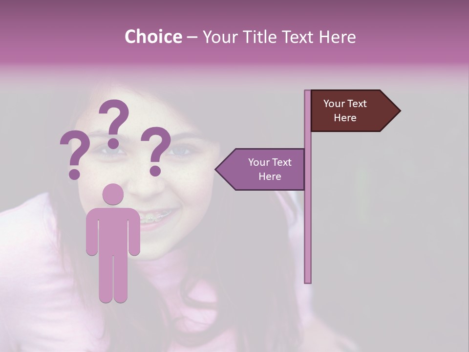 Beautiful Brunette Girl With Long Hair And Braces PowerPoint Template