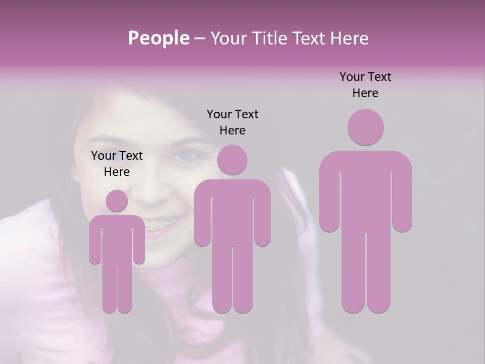 Beautiful Brunette Girl With Long Hair And Braces PowerPoint Template