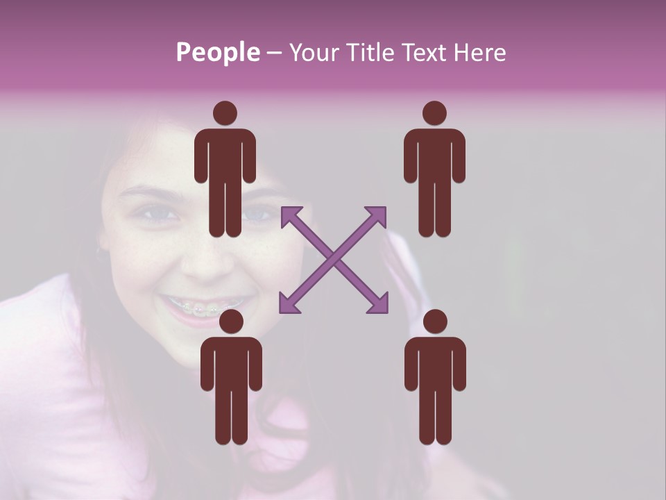 Beautiful Brunette Girl With Long Hair And Braces PowerPoint Template