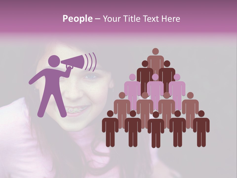 Beautiful Brunette Girl With Long Hair And Braces PowerPoint Template