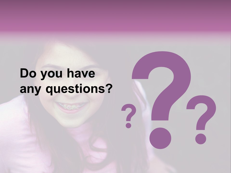 Beautiful Brunette Girl With Long Hair And Braces PowerPoint Template