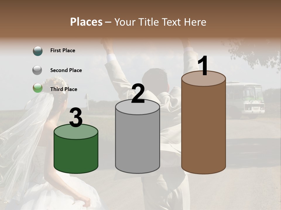 Just Married Couple Hitchhiking In A Field. PowerPoint Template